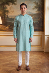 Blue Linen Bandhani Printed Regular Kurta With Trouser MKSET2436