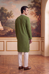 Green Silk Blend Solid Embroidered Kurta With Trouser MKSET2486