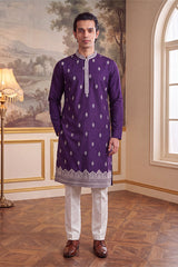 Violet Silk Blend Solid Embroidered Kurta MKU2487