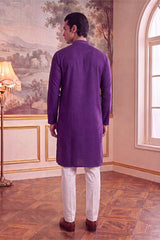 Violet Silk Blend Solid Embroidered Kurta MKU2487