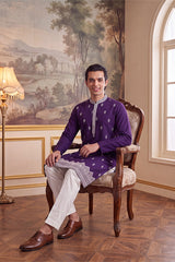 Violet Silk Blend Solid Embroidered Kurta With Trouser MKSET2487