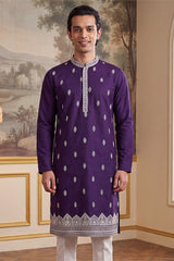 Violet Silk Blend Solid Embroidered Kurta MKU2487