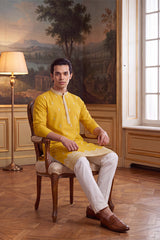 Yellow Silk Blend Solid Embroidered Kurta With Trouser MKSET2489