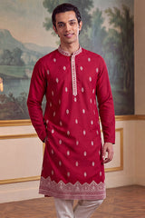 Pink Silk Blend Solid Embroidered Kurta MKU2490