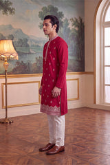 Pink Silk Blend Solid Embroidered Kurta MKU2490
