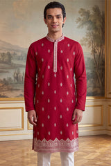 Pink Silk Blend Solid Embroidered Kurta With Trouser MKSET2490