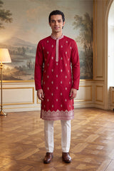 Pink Silk Blend Solid Embroidered Kurta MKU2490