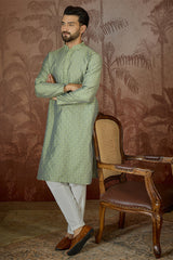 Green Jacquard Solid Embroidered Kurta With Trouser MKSET2499