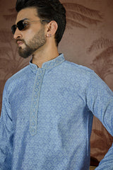 Blue Jacquard Solid Embroidered Kurta MKU2500