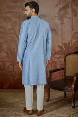 Blue Jacquard Solid Embroidered Kurta With Trouser MKSET2500