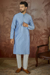 Blue Jacquard Solid Embroidered Kurta With Trouser MKSET2500