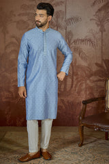 Blue Jacquard Solid Embroidered Kurta With Trouser MKSET2500
