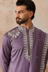 Lavender Silk Blend Solid Embroidered Kurta & Trouser With Dupatta MKPD1009