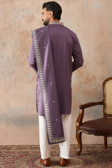 Lavender Silk Blend Solid Embroidered Kurta With Dupatta MKUD1009