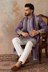 Lavender Silk Blend Solid Embroidered Kurta With Dupatta MKUD1009