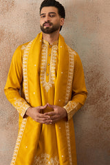 Yellow Silk Blend Solid Embroidered Kurta With Dupatta MKUD1010