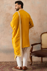 Yellow Silk Blend Solid Embroidered Kurta & Trouser With Dupatta MKPD1010