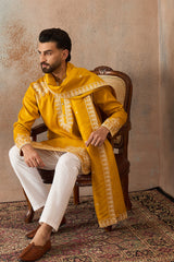 Yellow Silk Blend Solid Embroidered Kurta & Trouser With Dupatta MKPD1010