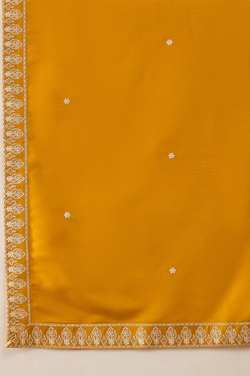 Yellow Silk Blend Solid Embroidered Kurta & Trouser With Dupatta MKPD1010