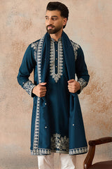Blue Silk Blend Solid Embroidered Kurta With Dupatta MKUD1011