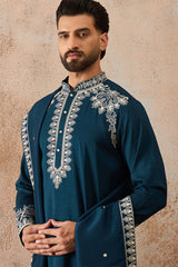 Blue Silk Blend Solid Embroidered Kurta & Trouser With Dupatta MKPD1011