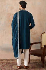 Blue Silk Blend Solid Embroidered Kurta & Trouser With Dupatta MKPD1011