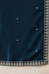 Blue Silk Blend Solid Embroidered Kurta & Trouser With Dupatta MKPD1011