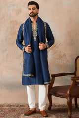 Blue Silk Blend Solid Embroidered Kurta & Trouser With Dupatta MKPD1020