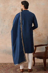 Blue Silk Blend Solid Embroidered Kurta With Dupatta MKUD1020