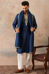 Blue Silk Blend Solid Embroidered Kurta & Trouser With Dupatta MKPD1020