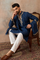 Blue Silk Blend Solid Embroidered Kurta & Trouser With Dupatta MKPD1020
