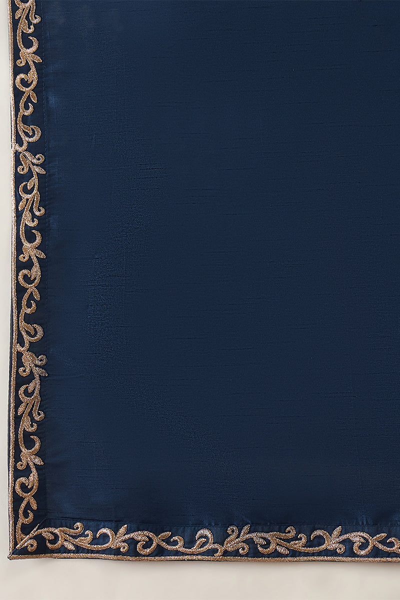 Blue Silk Blend Solid Embroidered Kurta & Trouser With Dupatta MKPD1020