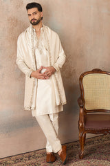 Off White Silk Blend Solid Embroidered Kurta & Trouser With Dupatta MKPD1021