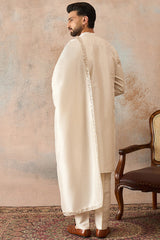 Off White Silk Blend Solid Embroidered Kurta With Dupatta MKUD1021