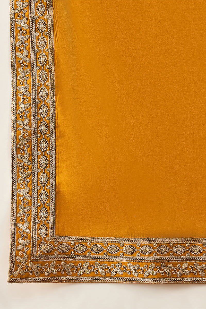 Mustard Silk Blend Solid Embroidered Kurta And Trouser With Dupatta MKPD1029