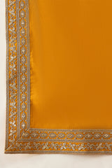 Mustard Silk Blend Solid Embroidered Kurta And Trouser With Dupatta MKPD1029