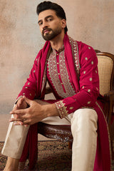 Pink Silk Blend Solid Embroidered Kurta With Dupatta MKUD1030