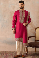 Pink Silk Blend Solid Embroidered Kurta With Dupatta MKUD1030