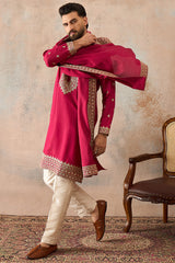 Pink Silk Blend Solid Embroidered Kurta And Trouser With Dupatta MKPD1030