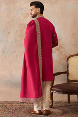 Pink Silk Blend Solid Embroidered Kurta With Dupatta MKUD1030