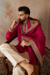 Pink Silk Blend Solid Embroidered Kurta And Trouser With Dupatta MKPD1030
