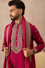 Pink Silk Blend Solid Embroidered Kurta With Dupatta MKUD1030