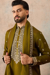 Green Silk Blend Solid Embroidered Kurta And Trouser With Dupatta MKPD1031
