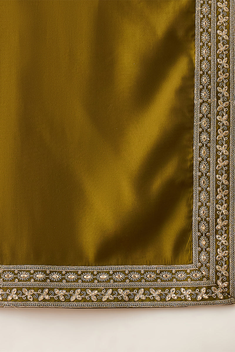 Green Silk Blend Solid Embroidered Kurta And Trouser With Dupatta MKPD1031