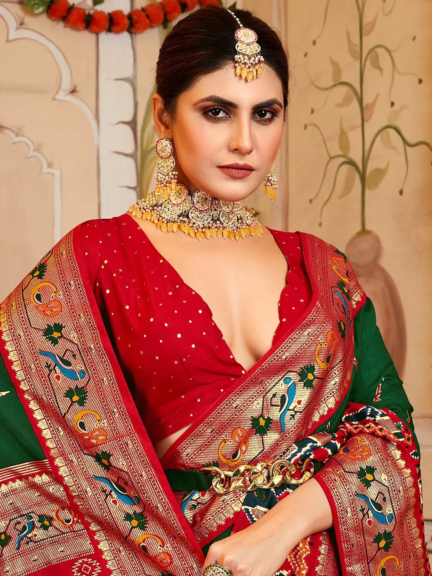 Festive Green Woven Polyester Saree with Blouse | Authentic Indian Collection