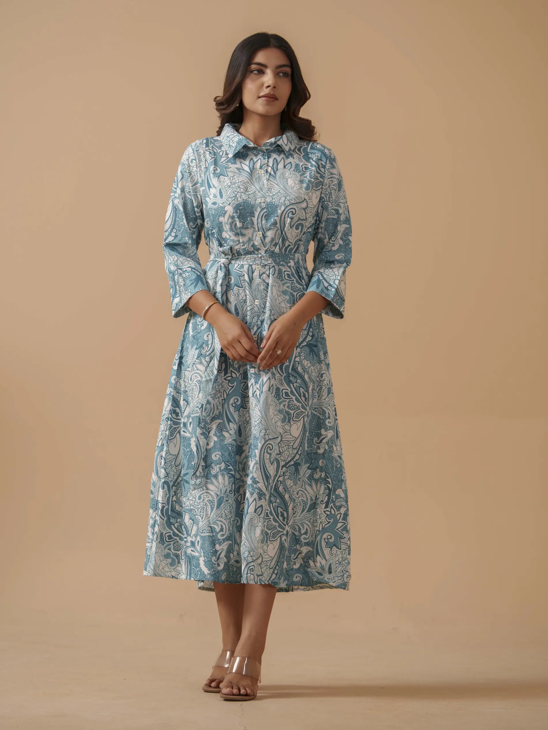  Sky Blue Colour Crepe Printed Ethnic Dress For Women