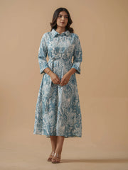 Sky Blue Colour Crepe Printed Ethnic Dress For Women-MLWSHDR4331SKB