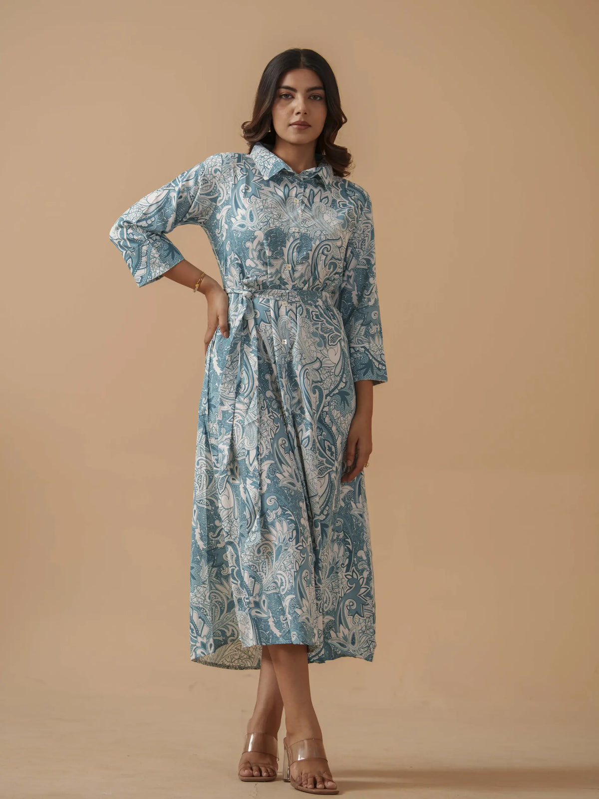 Sky Blue Colour Crepe Printed Ethnic Dress For Women-MLWSHDR4331SKB