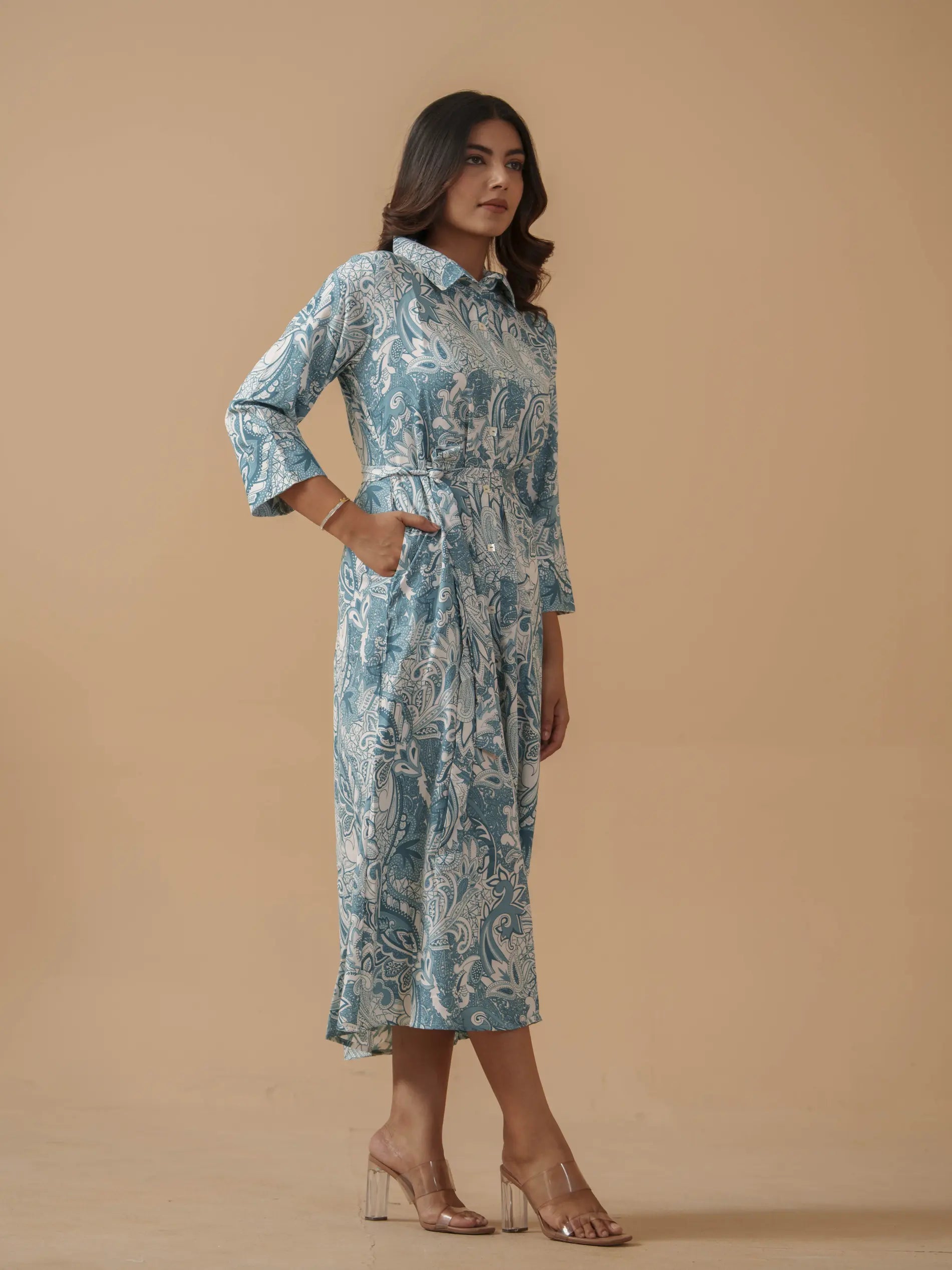  Sky Blue Colour Crepe Printed Ethnic Dress For Women