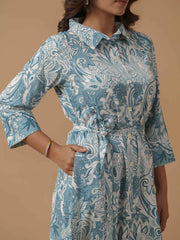 Sky Blue Colour Crepe Printed Ethnic Dress For Women-MLWSHDR4331SKB